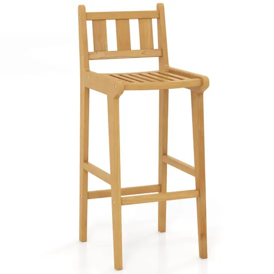 Costway 1/2/4 PCS 30" Teak Wood Bar Stool with Footrest & Backrest Wooden Bar Height Chair {7}