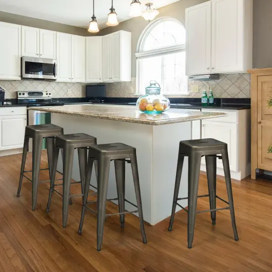 Costway Set of 4 Metal Bar Stools 30'' Bar Height Barstools Industrial W/ Low BackSteel {4}