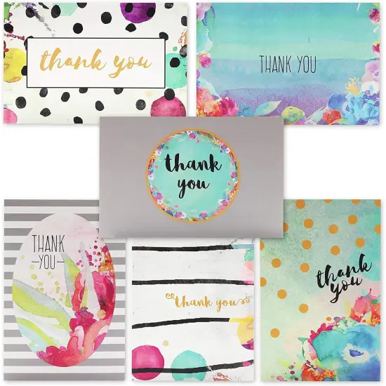 Blank Thank You Cards and Envelopes, Cute Watercolor Greeting Cards (4 x 6 In, 48 Pack) Multicolor {1}
