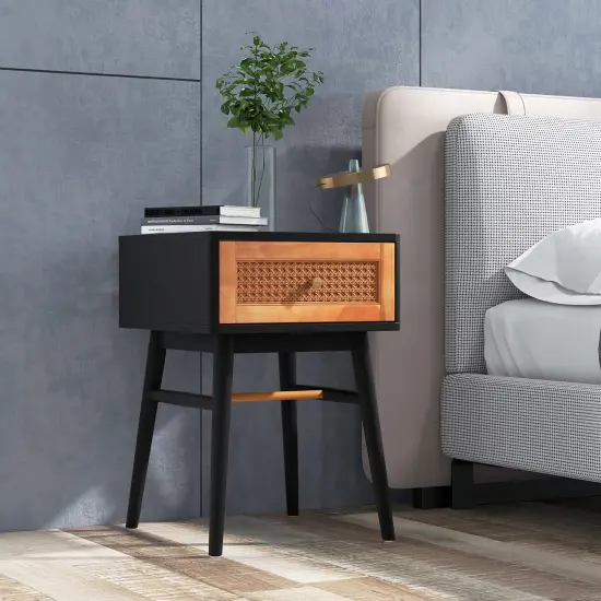 Costway Nightstand Modern Bedside End Table with Storage Drawer & Solid Wood Legs {9}
