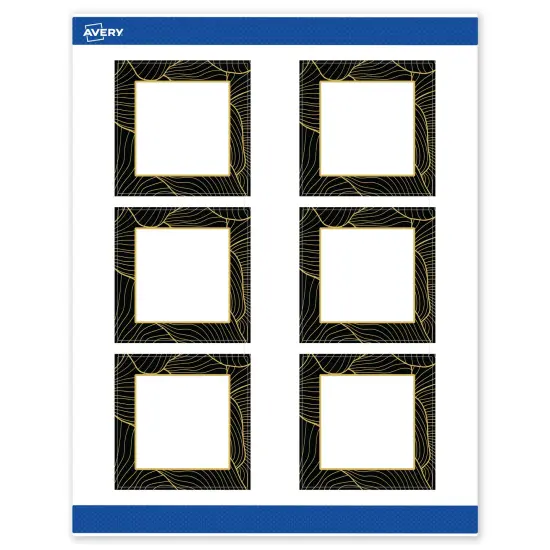Avery Printable Square Labels with Sure Feed Technology, Pre-Printed Black Border with Gold Pattern, Matte White, 3" x 3", Laser & Inkjet Compatible, 60 Total {1}