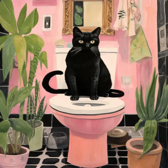 Black Cat Sit on Toilet Oil Painting Paint by Number Kits 16 x 20 inch {4}