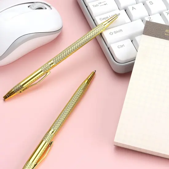 3 Pack Slim Metallic Retractable Ballpoint Pens Black Ink, Nice Gift for Business Office Students Teachers Wedding Christmas (Gold) {5}