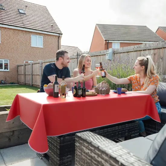 Exquisite Vinyl Tablecloth &ndash; 54" x 108" &ndash; Pack of 1 &ndash; Rectangular Plastic Table Cover with Flannel Backing &ndash; Reusable & Waterproof Tablecloth for Events and Parties Red {3}