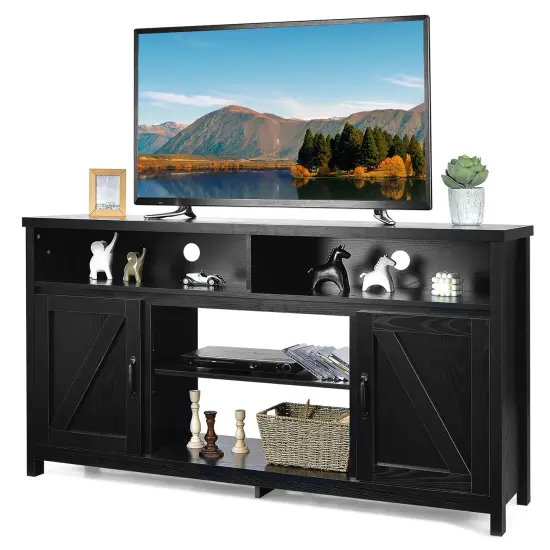 Costway 59'' TV Stand Media Center Console Cabinet w/ Barn Door for TV's 65'' Natural\Black\Coffee {7}