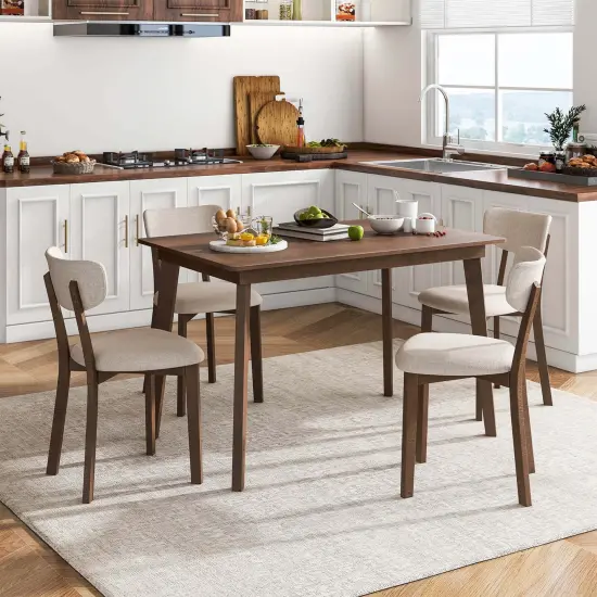 Costway 5-Piece Dining Table Set for 4 Farmhouse Wooden Table & 4 Upholstered Chairs {5}