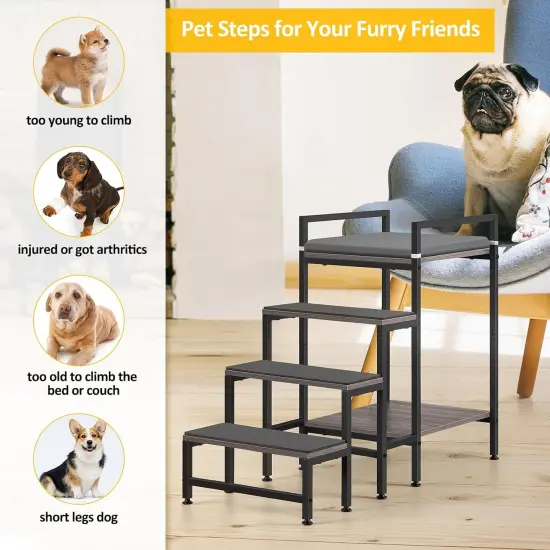24.84&rsquo;&rsquo;H Window Perch Dog Steps for High Beds & Couches - 4-Step Non-Slip Pet Stairs with Bunk Bed, Removable Cushion, Adjustable Feet - Sturdy Frame for Small/Medium Pets {3}