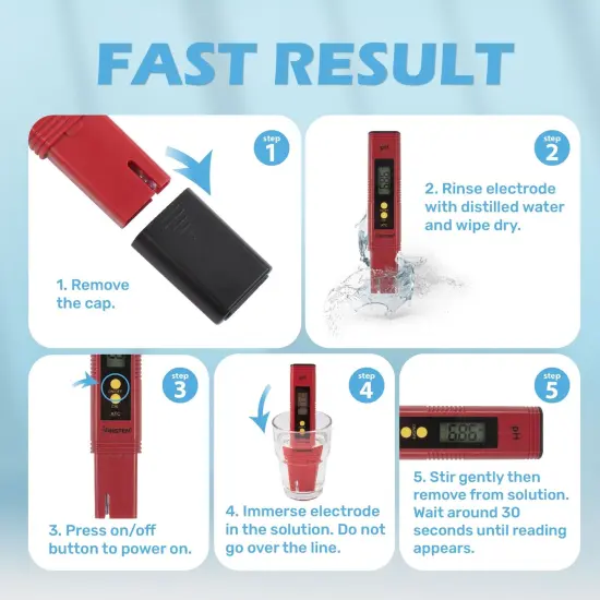 Insten - Digital pH Meter Tester Pen for Water Hydroponics, High Accuracy, Pocket Size, 0-14 pH Measurement Range, Red {7}