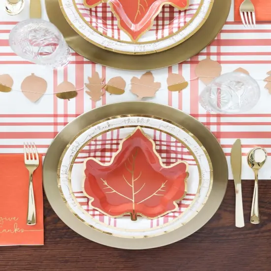 Harvest Plaid 9" Paper Plates - Burnt Orange with Gold Foil for Fall {2}