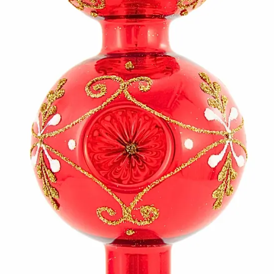 Golden Bell Collection 13.25 In Shiny Red Finial W/Gold Design Christmas Tree Topper , Christmas Decor Reflector Tree Topper {4}