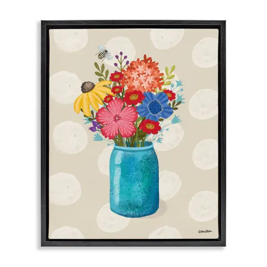 Stupell Industries Polka Dot Flower Vase Framed Floater Canvas Wall Art Design by Lori Deiter {1}