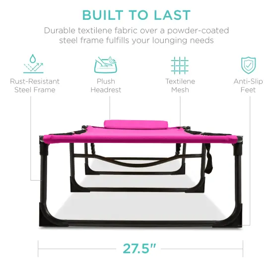 Best Choice Products Patio Chaise Lounge Chair, Outdoor Portable Adjustable Pool Recliner w/ Pillow Hot Pink {4}