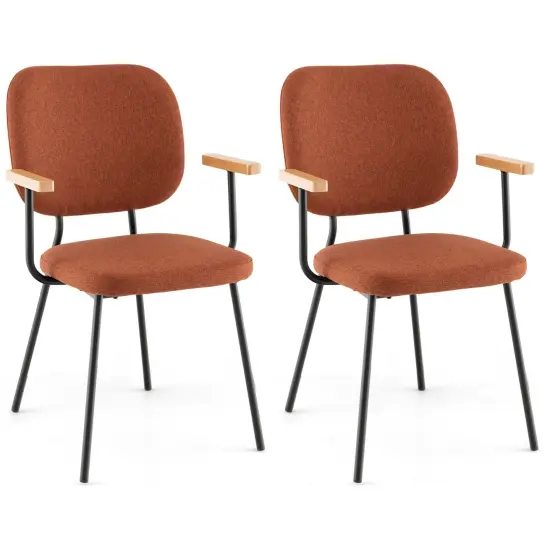 Costway Set of 2 Modern Linen Fabric Dining Chairs Padded Kitchen Accent Armchair Grey/Orange {1}