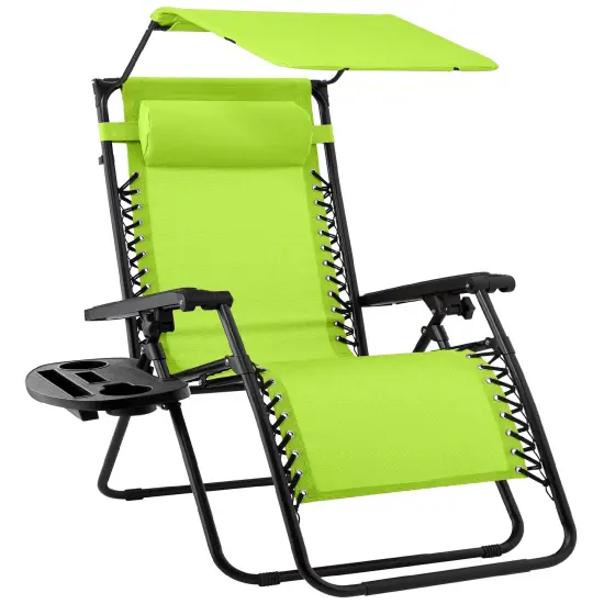 Best Choice Products Folding Zero Gravity Recliner Patio Lounge Chair w/ Canopy Shade, Headrest, Tray Lime Green {1}