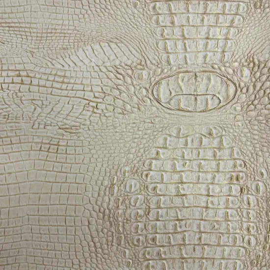 1 Yard Two Tone Gator Faux Leather Vinyl Fabric Upholstery Handbags Durable 56" Width Beige | Gold {1}