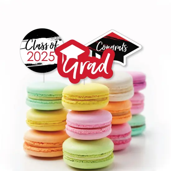 Big Dot of Happiness Red 2025 Graduation Party - Dessert Cupcake Toppers - Clear Treat Picks - Set of 24 {6}