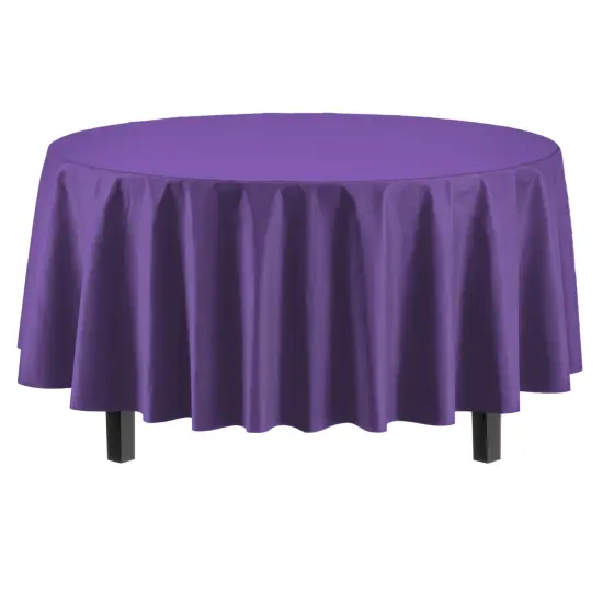 Exquisite Disposable Round Plastic Tablecloths &ndash; 6 Pack 84" Disposable Table Cloths &ndash; Indoor/Outdoor Party Tablecloth &ndash; Round Plastic Table Cover for Events & Party Supplies Purple {2}