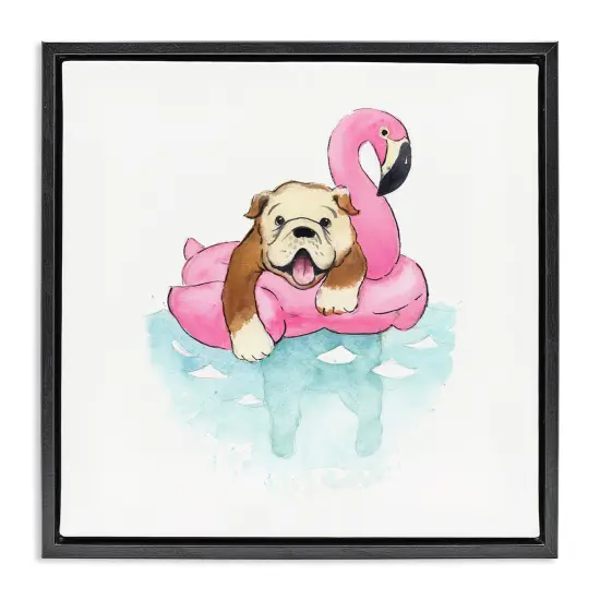 Stupell Industries Bulldog in Pool Float Framed Floater Canvas Wall Art Design by Geoff Allen {1}