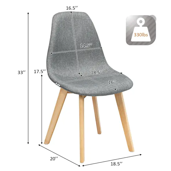 Costway Set of 4 Dining Chair Fabric Cushion Seat Modern Mid Century W/Wood Legs Grey {4}