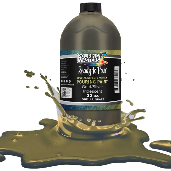 Pouring Masters Gold/Silver Iridescent Special Effectsr Acrylic Pouring Paint - Premium 32-Ounce Pre-Mixed Fluid Acrylic Paint - Fluid Art Supplies for Canvas, Wood, Paper, Tile & Rocks {1}