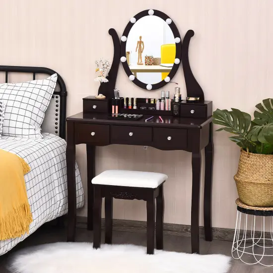Costway Vanity Table Set w/10 Light Bulbs and Touch Switch Makeup Dressing Table {9}