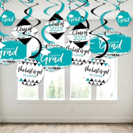 Big Dot of Happiness Teal Graduation Class of 2025 Decorations Hanging Swirls - Set of 40 {4}