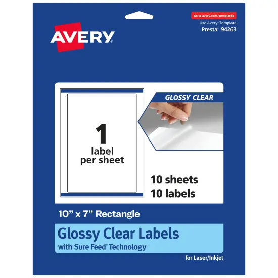 Avery Glossy Clear Rectangle Labels with Sure Feed, 10" x 7" {1}