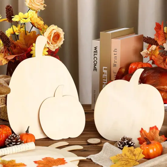 (12 Pieces) -Wooden Pumpkin Cutout Unfinished Multiple Styles Wood {3}