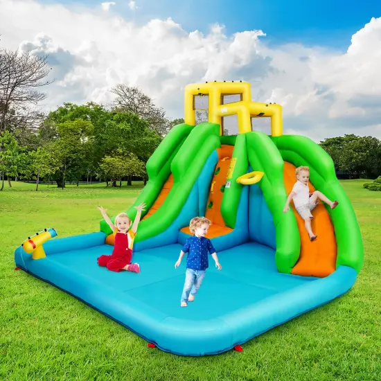Inflatable Water Park Bounce House w/Climbing Wall Two Slides and Splash Pool {4}