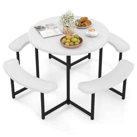 Costway Round Picnic Table Bench Set with 4 Benches Umbrella Hole All Weather Tabletop White/Green/Gray/Black {2}