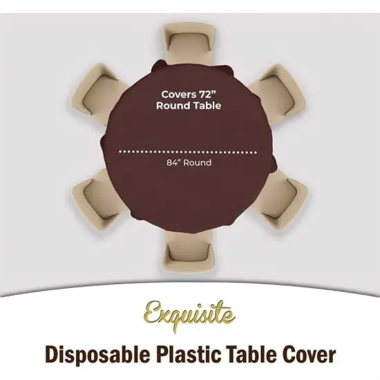 Exquisite Disposable Round Plastic Tablecloths &ndash; 12 Pack 84" Disposable Table Cloths &ndash; Indoor/Outdoor Party Tablecloth &ndash; Round Plastic Table Cover for Events & Party Supplies Brown {3}