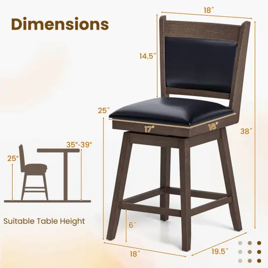 Costway 25" Swivel Bar Stools Set of 2 with Back Rubber Wood Legs Sturdy Footrest {3}