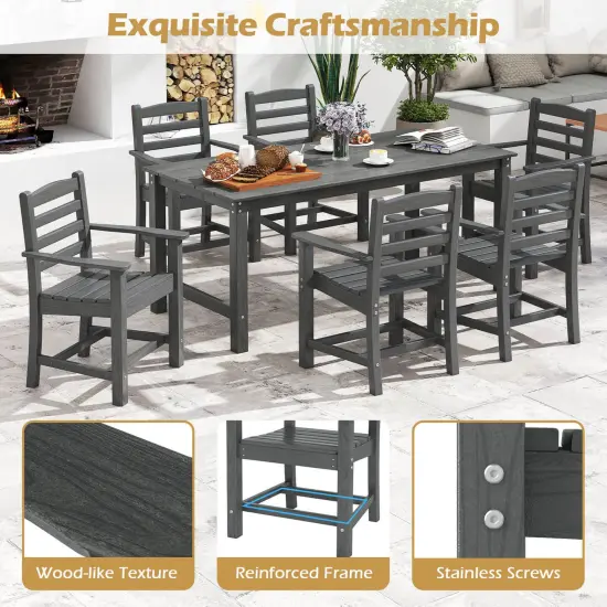 Costway Patio Dining Chairs Set of 2/4 with Wide Armrests Curved Seat Wood Grain for Backyard Black/Gray {5}