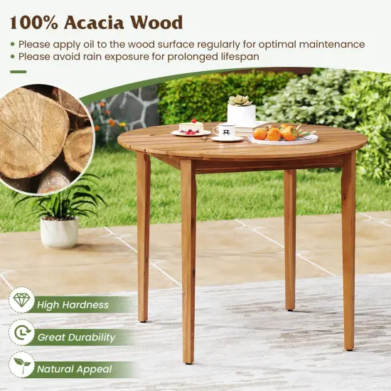 Costway Round Outdoor Dining Table for 4 People 36 inch Acacia Wood Patio Table for Yard {6}