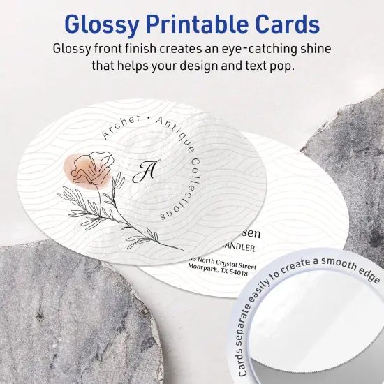 Avery Printable Oval Flat Cards, Sure Feed Technology, 4" x 6", Glossy White Cardstock, Print-to-The-Edge, Laser/Inkjet Printable, 20 Total, Great for Product Branding, Marketing, and More {9}
