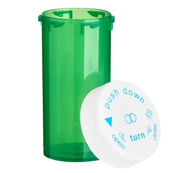 250 Pack Empty Pill Bottles with Caps, Plastic 13 Dram Medicine Vials for Prescription Medication, Supplements (Green Bottles, White Lids) {7}