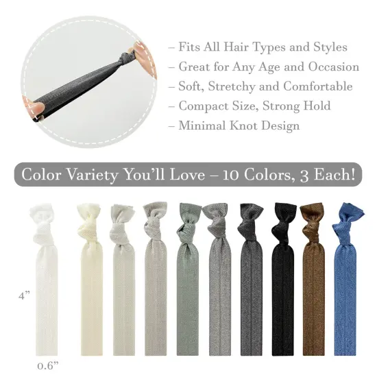 Wrapables No Crease Ouchless Elastic Ribbon Hair Ties Ponytail Holders (Set of 30), Grayscale {2}