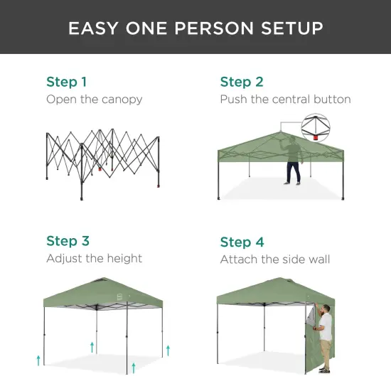 Best Choice Products 10x10ft Easy Setup Pop Up Canopy, Portable Tent w/ Side Wall, 1-Button Push, Case Sage Green {4}