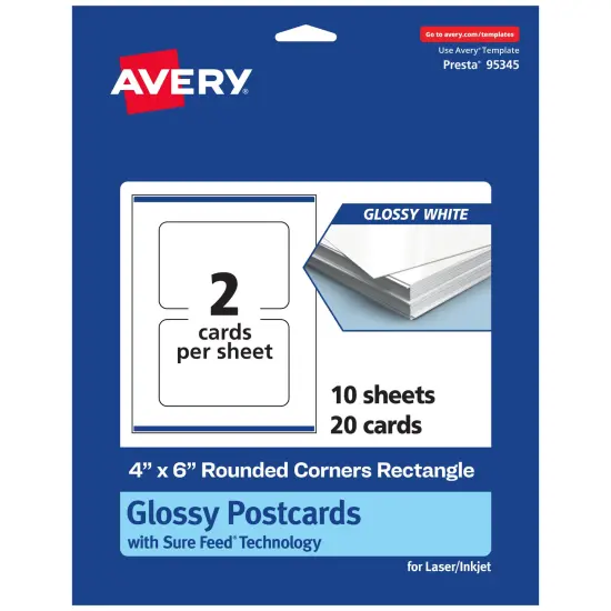 Avery Glossy White Postcards, 4" x 6" Rectangle Rounded Corners {1}