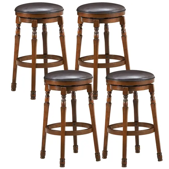 Costway Set of 4 29'' Swivel Bar Stool Leather Padded Dining Kitchen Pub Chair Backless {1}