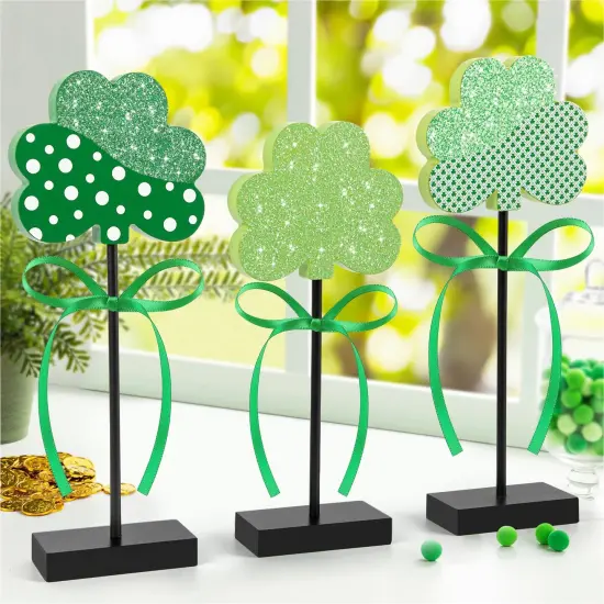 3 Pieces St. Patrick's Day Tiered Tray Decor, St. Patrick's Table Decor Shamrock Wooden Set, Irish-Themed Shamrock Decor, Green Lucky Shamrocks for Home Decor (Light Green) {2}
