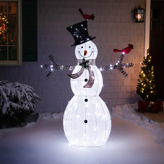 Northlight 72" LED Lighted Snowman with Top Hat Christmas Outdoor Decoration White {4}