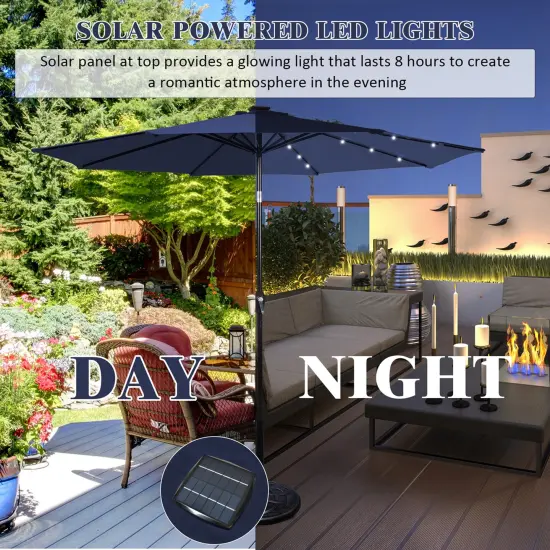 Costway 9 FT Patio Solar Umbrella LED Patio Market Steel Tilt with Crank Outdoor Navy {6}