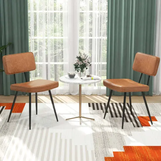 Costway Dining Chairs Set of 2 with PU Leather Cover Filled Sponge Waterfall Seats Brown/Green {9}