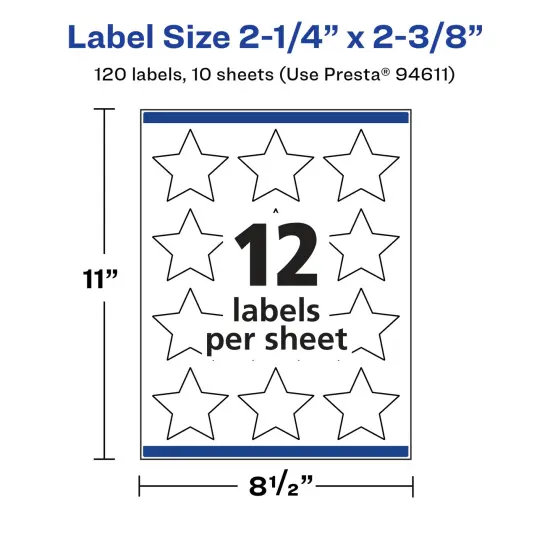 Avery Glossy White Star Labels with Sure Feed, 2-1/4" x 2-3/8" {5}