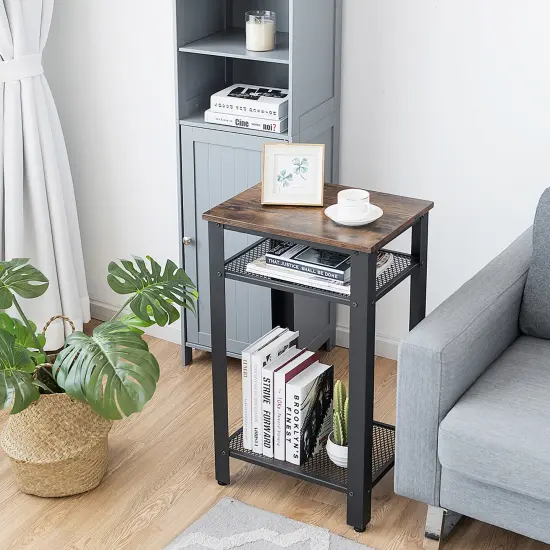 Costway 3-Tier Industrial Tall Nightstand Side End Telephone Table w/ Mesh Shelves {3}