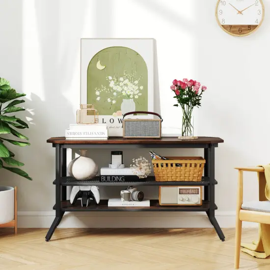 Costway TV Stand for 46" TVs with 2 Storage Shelves Tapered Metal Legs for Living Room {2}