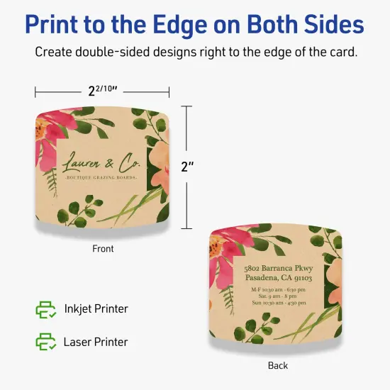 Avery Printable Arched Square Business Cards, Sure Feed Technology, 2" x 2-2/10", Matte Kraft Brown Cardstock, Print-to-The-Edge, Laser/Inkjet Printable, 120 Total {12}