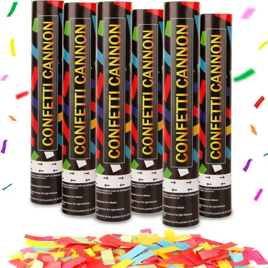 6 Pack 12 Inch Confetti Cannon Multicolor Confetti Popper Party Shooter for Wedding Birthday Graduation Celebration, These Pack of 6 Confetti cannon with Biodegradable Paper Launches 16 ft {1}
