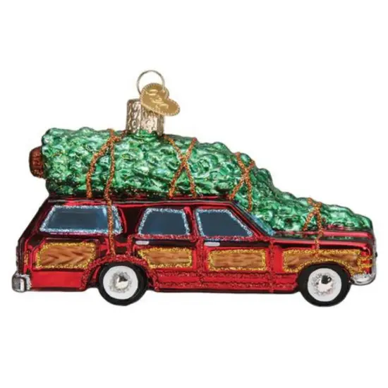Old World Christmas 2.5 Inch Station Wagon With Tree Tree Ornament , Wood Look Trim Ornament Multicolored {2}